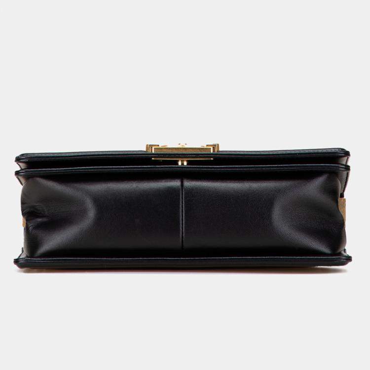 Pre Owned Chanel Black Old Medium Braided Chevron Cotton and Lambskin Boy Flap