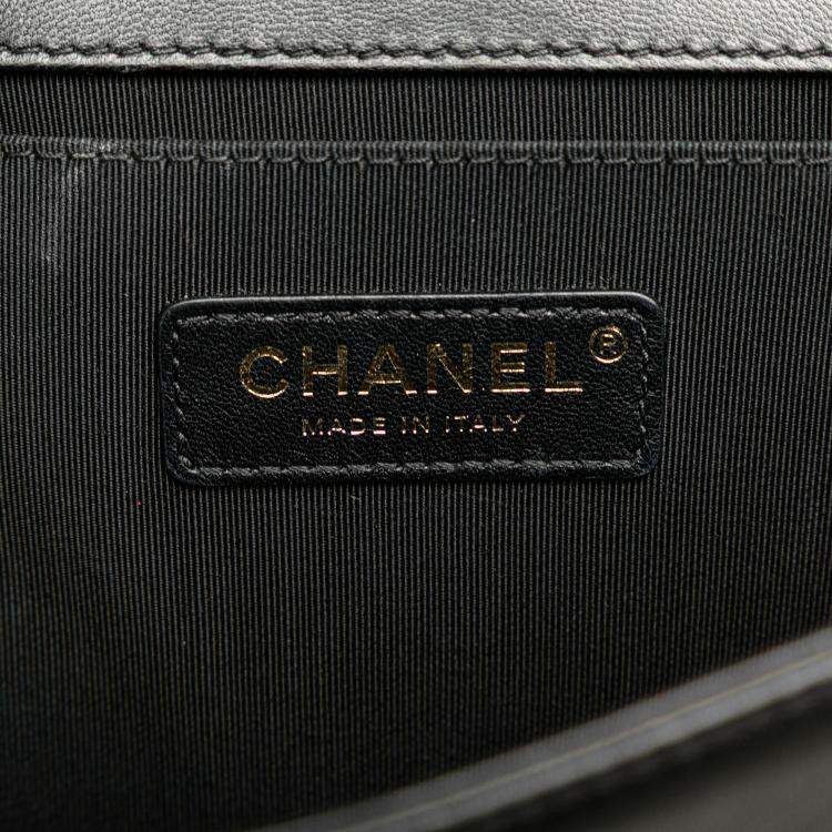 Pre Owned Chanel Black Old Medium Braided Chevron Cotton and Lambskin Boy Flap