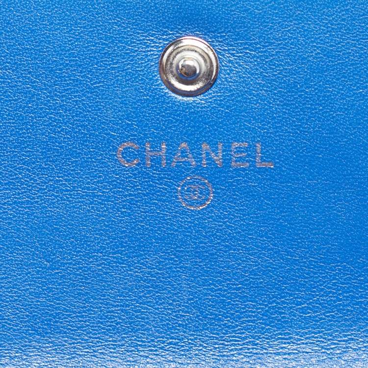 Pre Owned Chanel Blue Quilted Patent Leather CC Flap Long Wallet