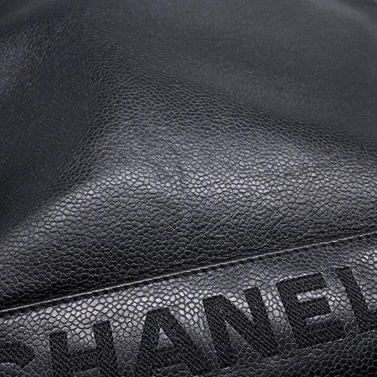 Pre Owned Chanel Logo Black Caviar Leather Chain Shoulder Bag