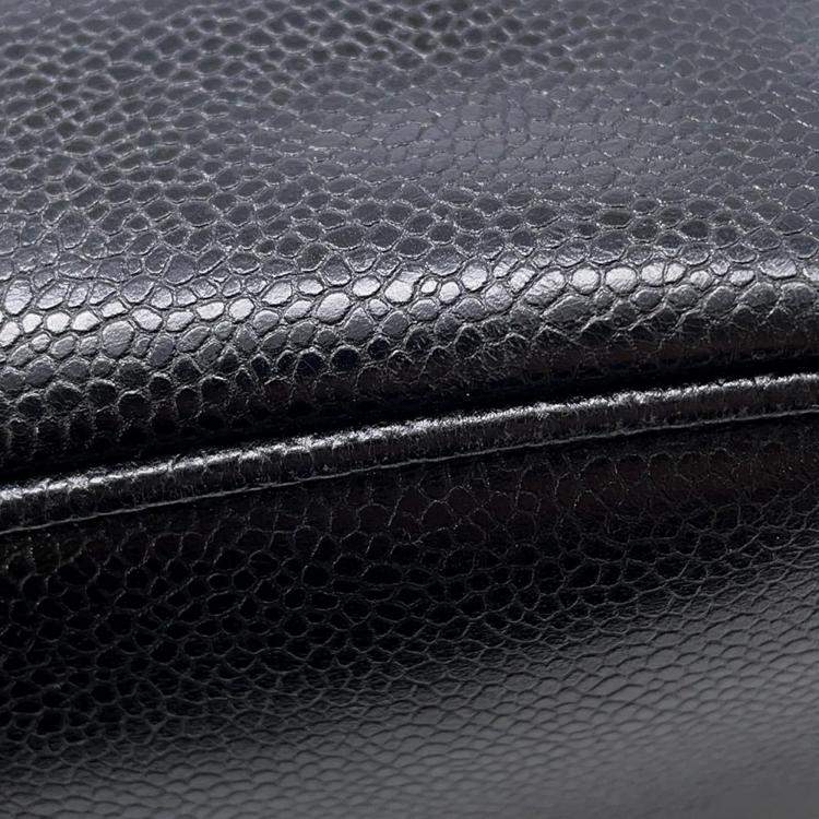 Pre Owned Chanel Logo Black Caviar Leather Chain Shoulder Bag