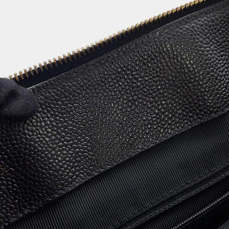 Pre Owned Chanel Logo Black Caviar Leather Chain Shoulder Bag