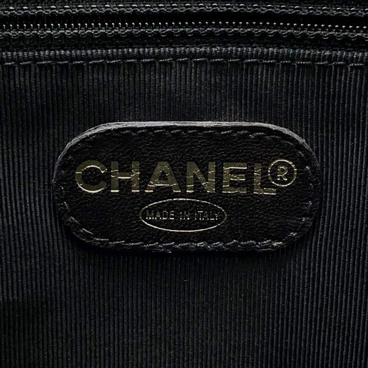 Pre Owned Chanel Logo Black Caviar Leather Chain Shoulder Bag