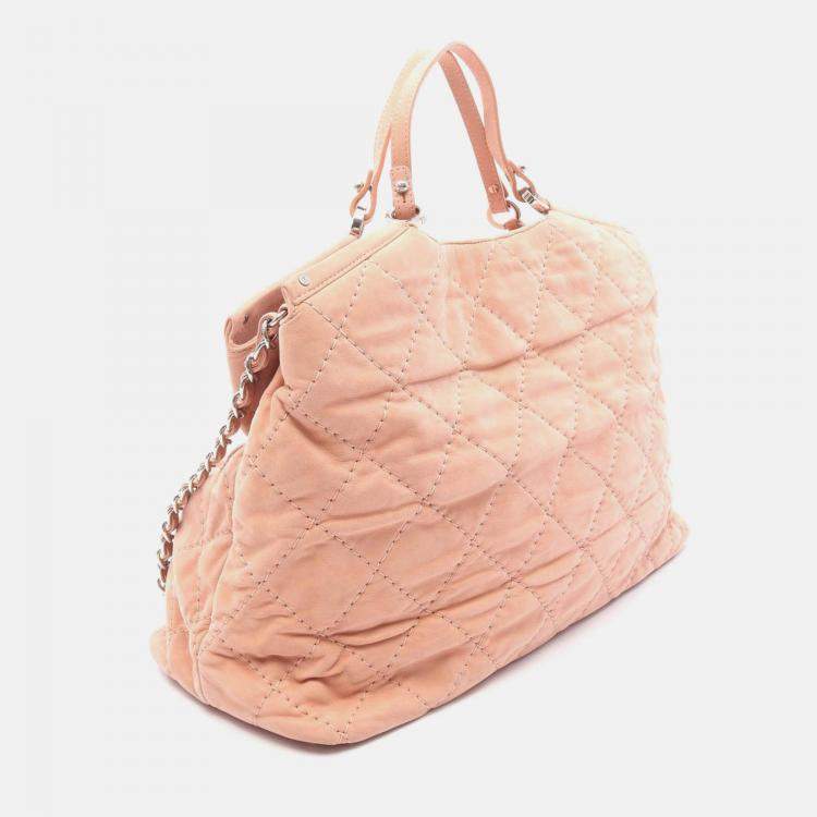 Pre Owned Chanel Wild Stitch Coco CC Pink Suede Chain Shoulder Bag