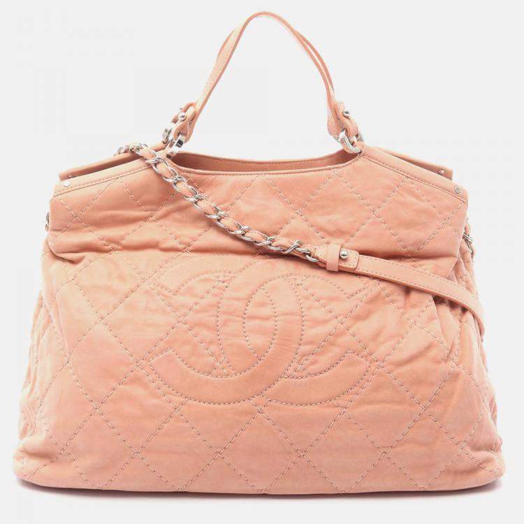 Pre Owned Chanel Wild Stitch Coco CC Pink Suede Chain Shoulder Bag