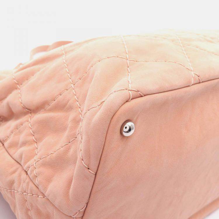 Pre Owned Chanel Wild Stitch Coco CC Pink Suede Chain Shoulder Bag