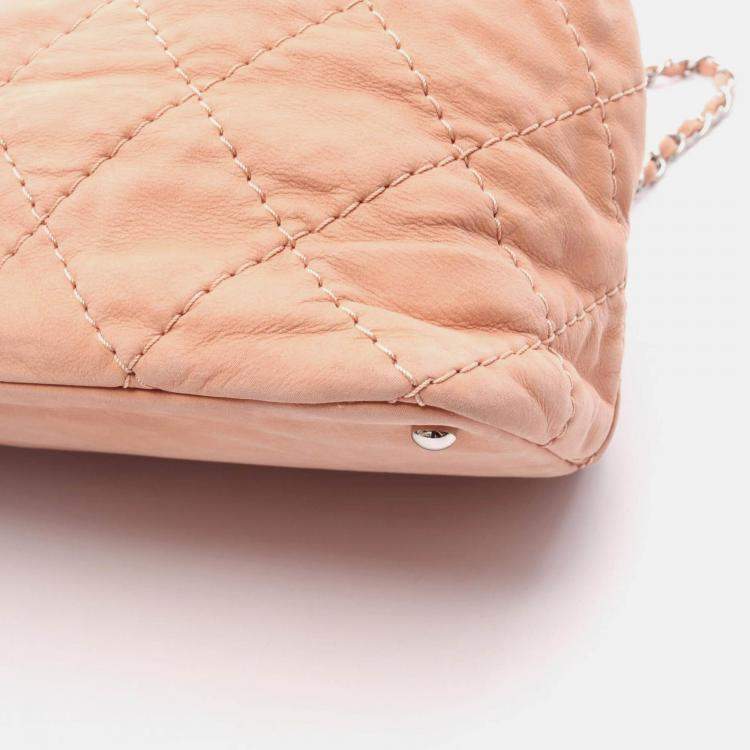Pre Owned Chanel Wild Stitch Coco CC Pink Suede Chain Shoulder Bag