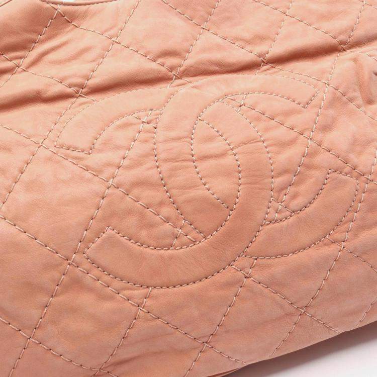 Pre Owned Chanel Wild Stitch Coco CC Pink Suede Chain Shoulder Bag