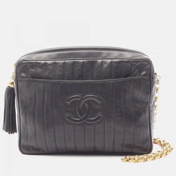 Pre Owned Chanel Mademoiselle Coco CC Gray Lambskin Crossbody Chain Shoulder Bag GHW