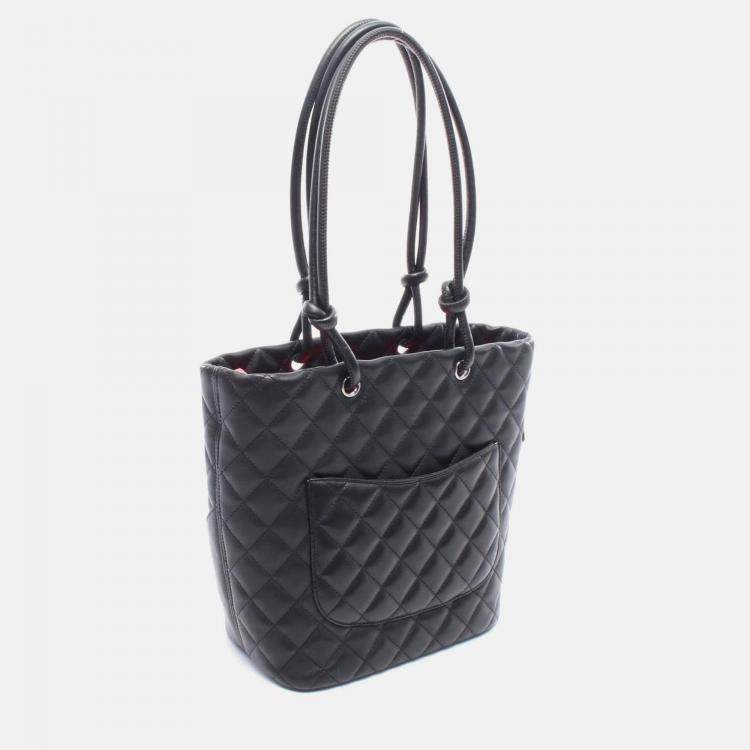 Pre Owned Chanel Cambon Line Small Coco CC Black Patent Leather Chain Tote Bag