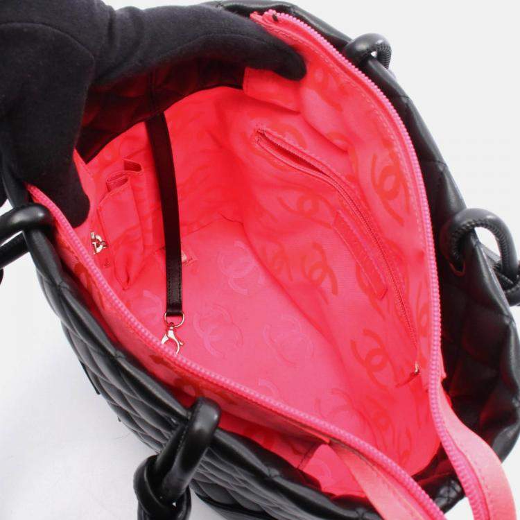 Pre Owned Chanel Cambon Line Small Coco CC Black Patent Leather Chain Tote Bag