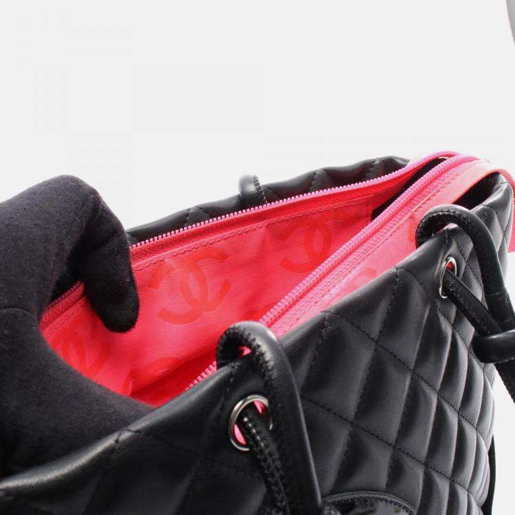 Pre Owned Chanel Cambon Line Small Coco CC Black Patent Leather Chain Tote Bag