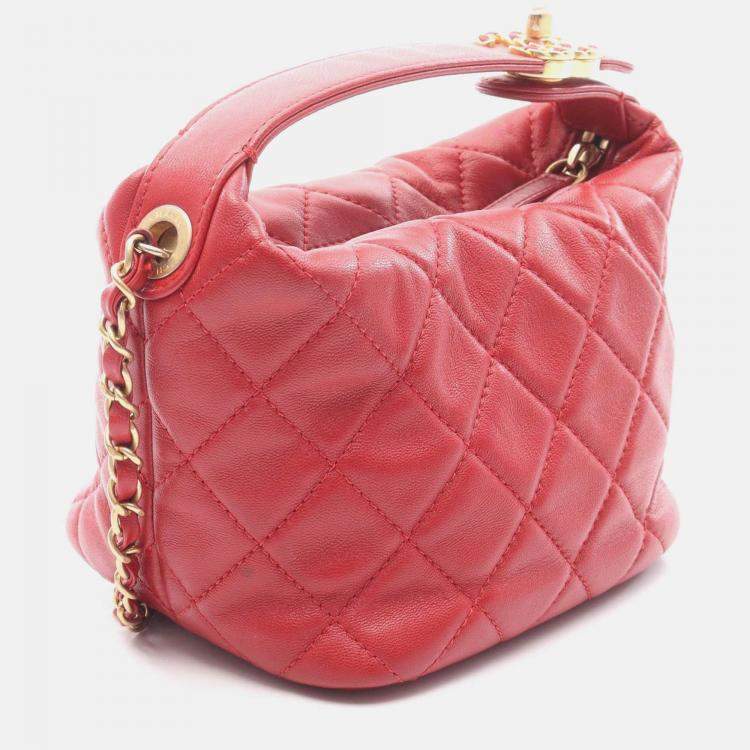 Pre Owned Chanel 19 Dix-Neuf Matelassé Small Coco CC Lambskin Hobo Chain Shoulder Bag GHW