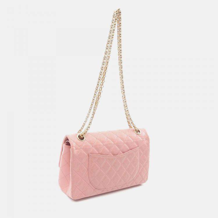 Pre Owned Chanel 2.55 Matelasse Pink Leather Double Flap Chain Shoulder Bag GHW