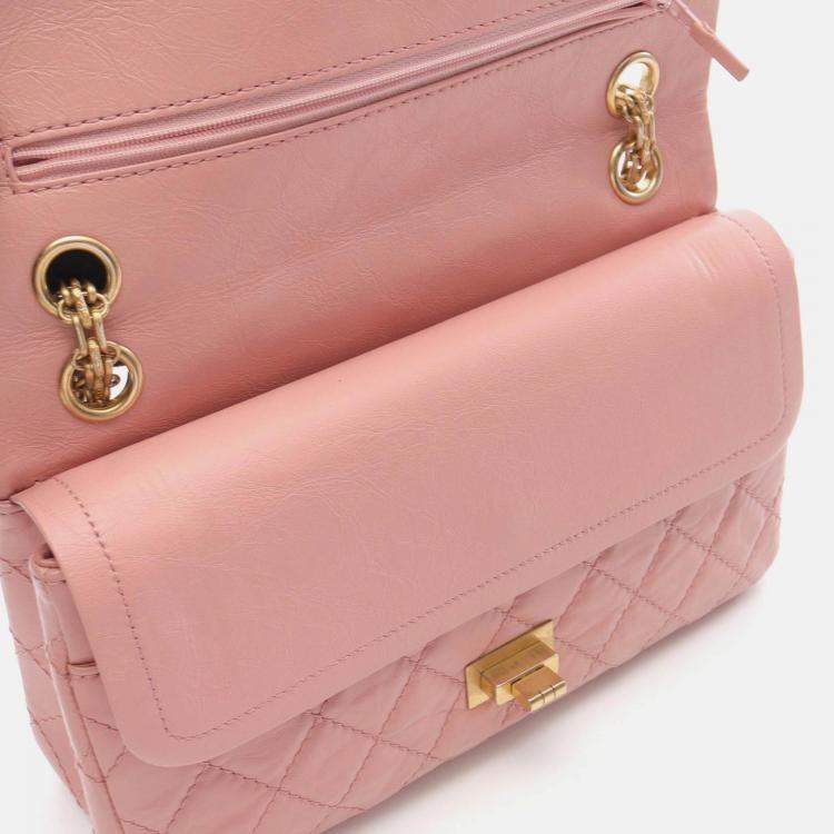Pre Owned Chanel 2.55 Matelasse Pink Leather Double Flap Chain Shoulder Bag GHW