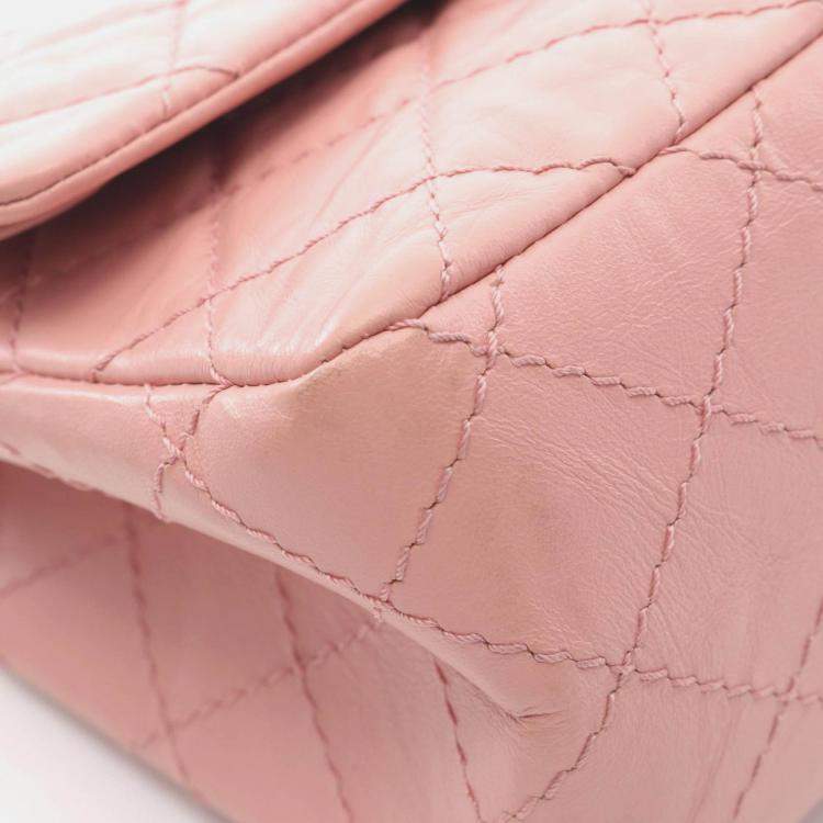 Pre Owned Chanel 2.55 Matelasse Pink Leather Double Flap Chain Shoulder Bag GHW