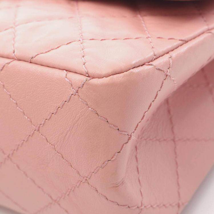Pre Owned Chanel 2.55 Matelasse Pink Leather Double Flap Chain Shoulder Bag GHW
