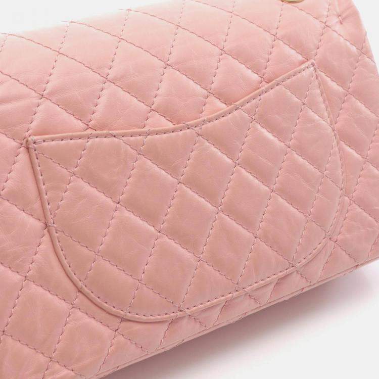 Pre Owned Chanel 2.55 Matelasse Pink Leather Double Flap Chain Shoulder Bag GHW