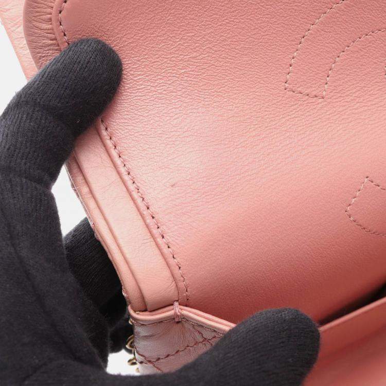 Pre Owned Chanel 2.55 Matelasse Pink Leather Double Flap Chain Shoulder Bag GHW