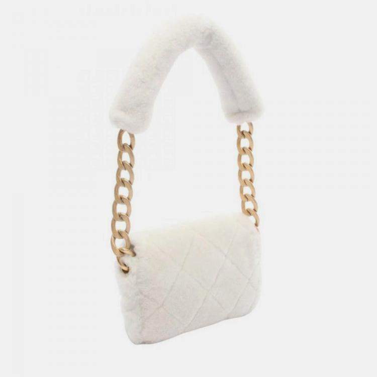 Pre Owned Chanel Matelasse White Shearling Fur Crossbody Bag