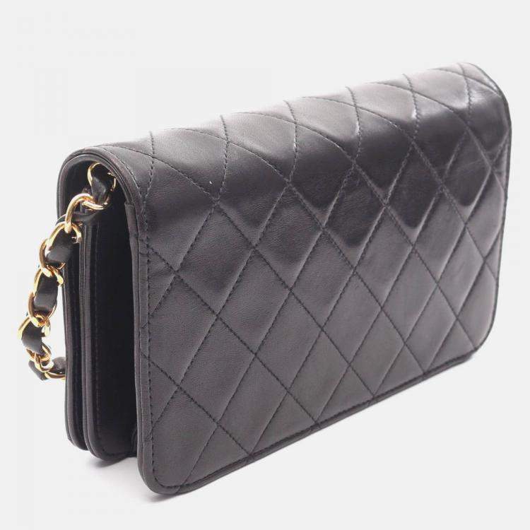 Pre Owned Chanel Mini Matelasse Black Leather Full Flap Chain Shoulder Bag GHW