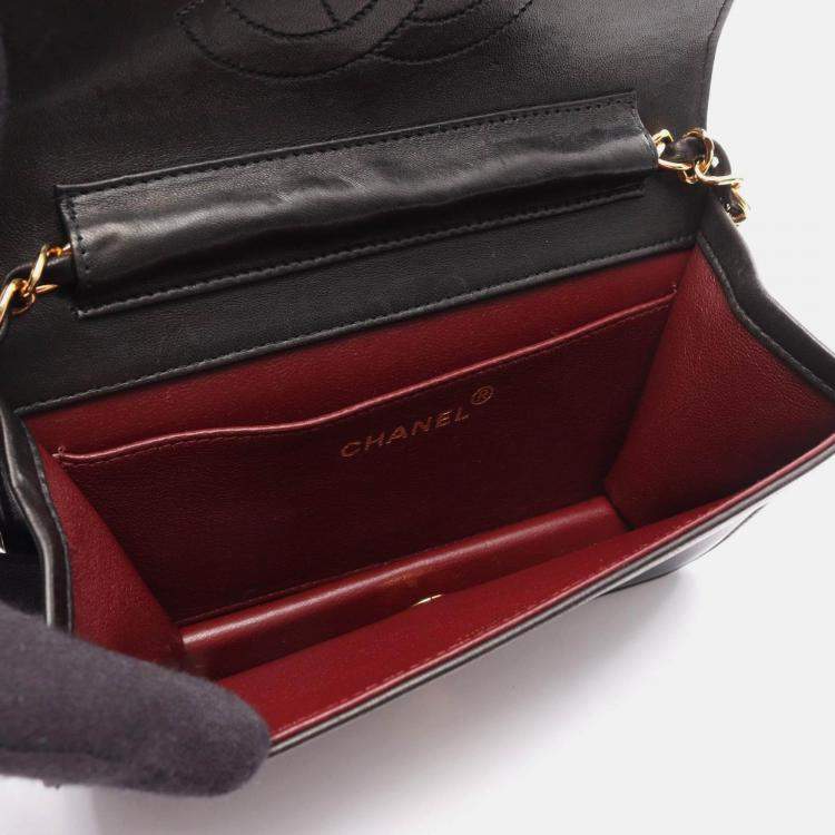 Pre Owned Chanel Mini Matelasse Black Leather Full Flap Chain Shoulder Bag GHW