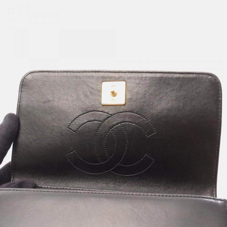 Pre Owned Chanel Mini Matelasse Black Leather Full Flap Chain Shoulder Bag GHW