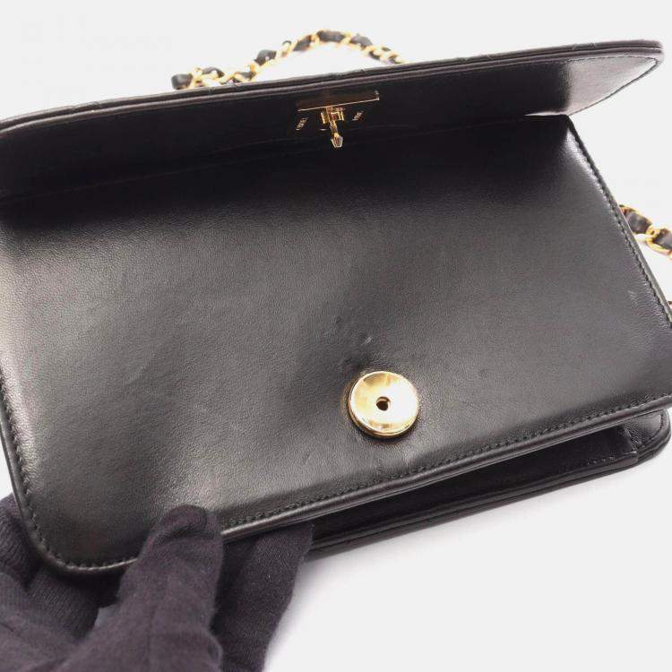 Pre Owned Chanel Mini Matelasse Black Leather Full Flap Chain Shoulder Bag GHW