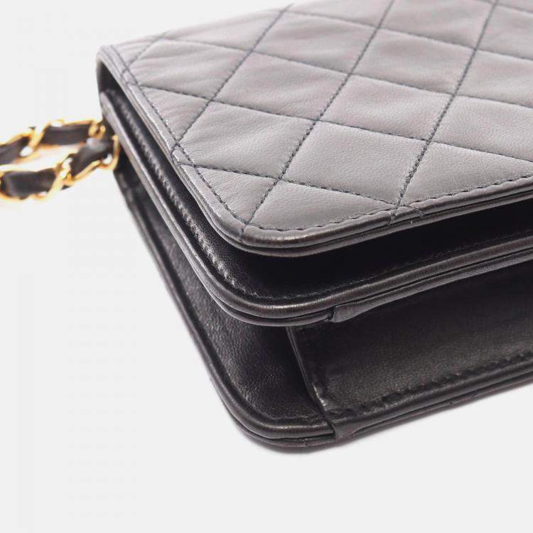 Pre Owned Chanel Mini Matelasse Black Leather Full Flap Chain Shoulder Bag GHW