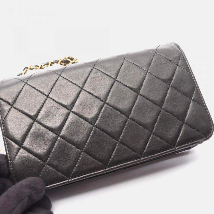 Pre Owned Chanel Mini Matelasse Black Leather Full Flap Chain Shoulder Bag GHW