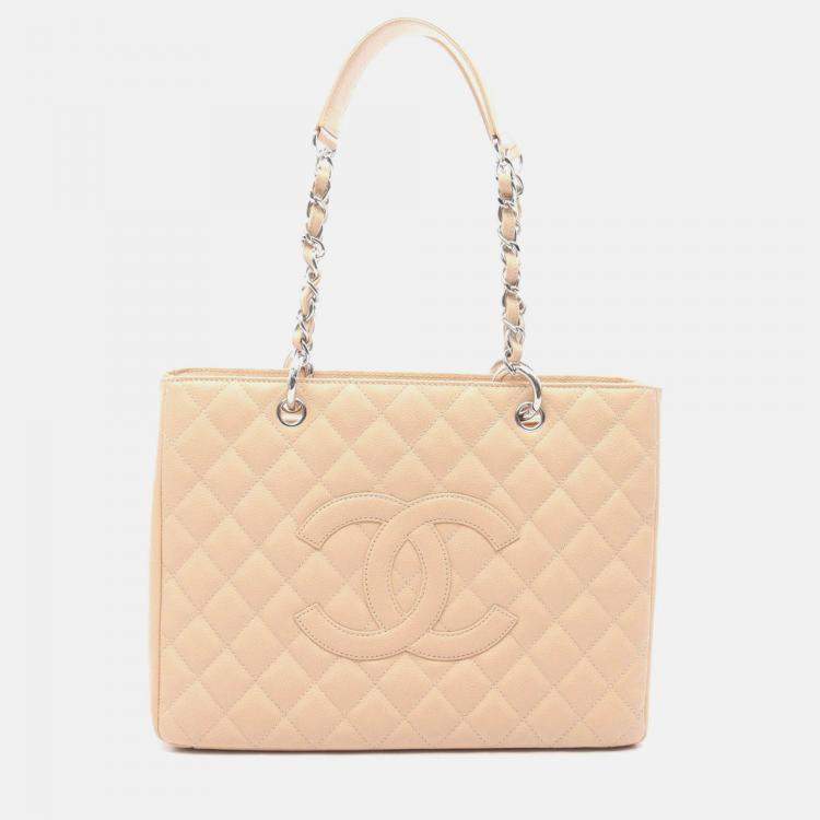 Pre Owned Chanel Matelasse GST Beige Calfskin Chain Tote