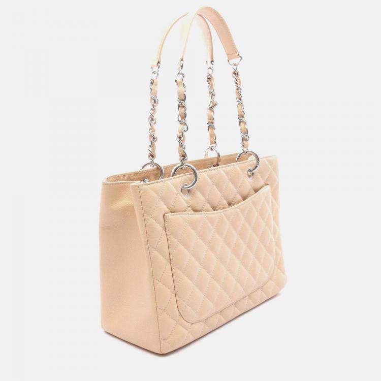 Pre Owned Chanel Matelasse GST Beige Calfskin Chain Tote