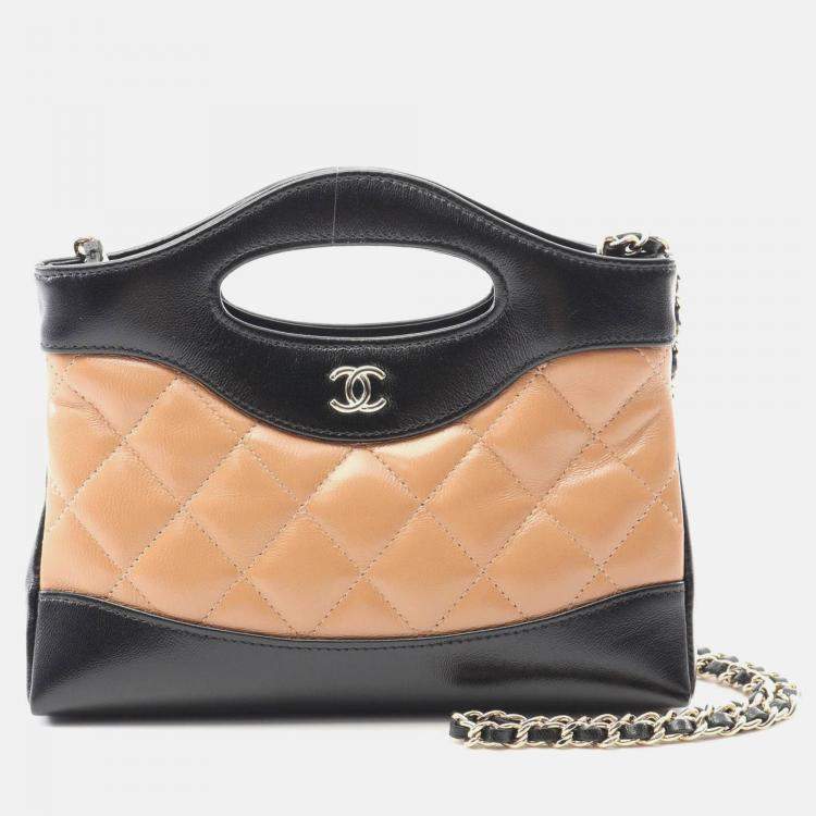Pre Owned Chanel 31 Nano 2Way Chain Shoulder Handbag Leather Black Beige Ghw