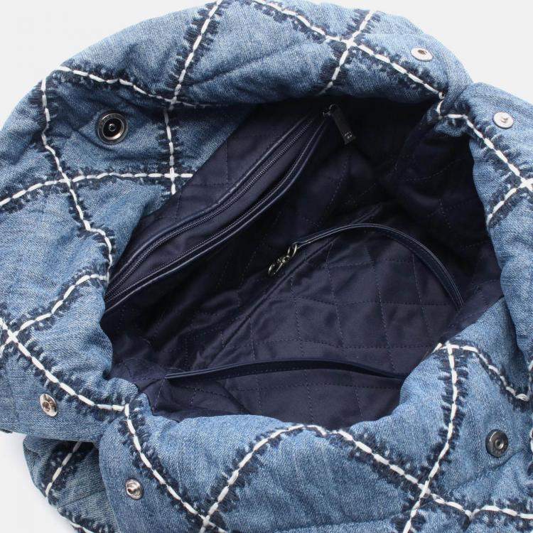 Pre Owned Chanel 22 Chain Shoulder Tote Bag Denim Leather Navy