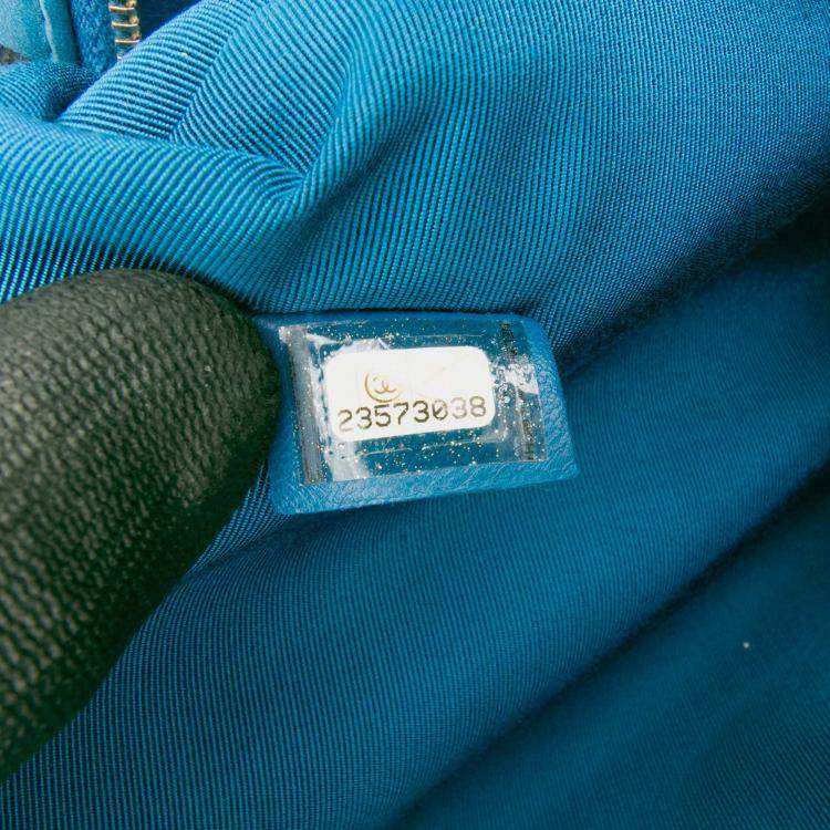 Pre Owned Chanel Blue Large Quilted Lambskin Flap O Case Clutch