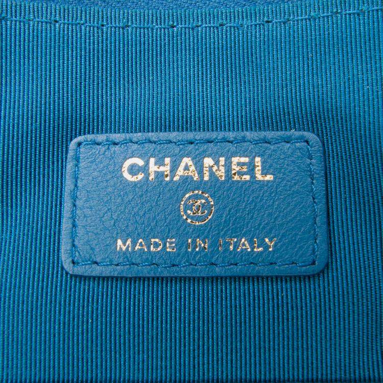 Pre Owned Chanel Blue Large Quilted Lambskin Flap O Case Clutch