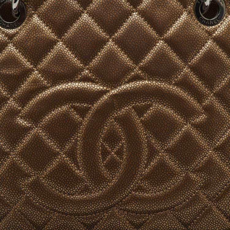 Pre Owned Chanel Metallic Bronze Quilted Caviar Leather Grand GST Shopping Tote