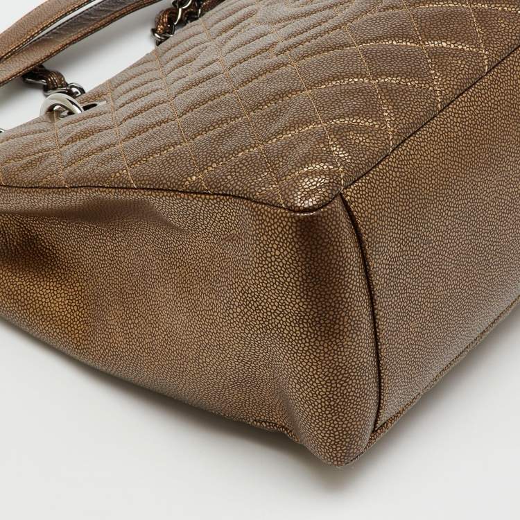 Pre Owned Chanel Metallic Bronze Quilted Caviar Leather Grand GST Shopping Tote