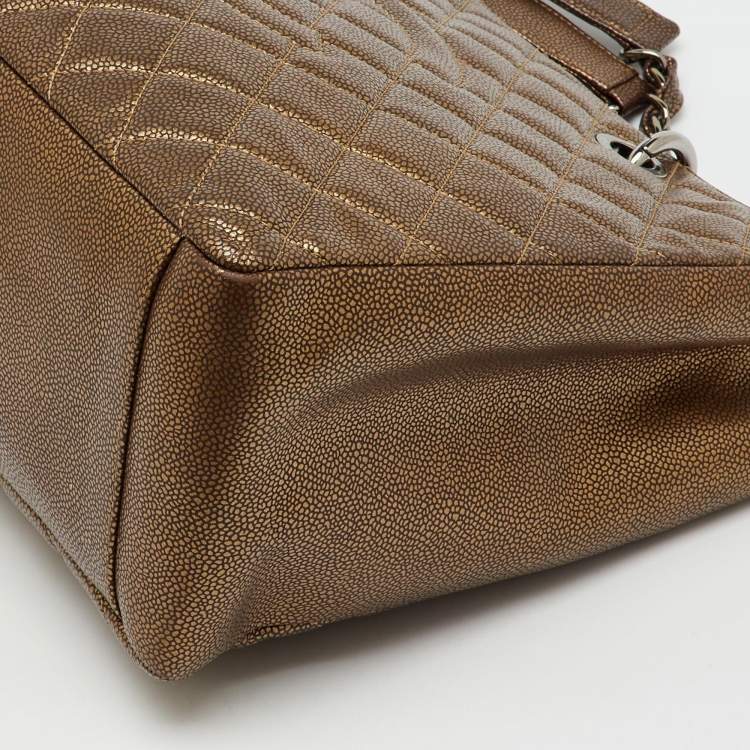 Pre Owned Chanel Metallic Bronze Quilted Caviar Leather Grand GST Shopping Tote