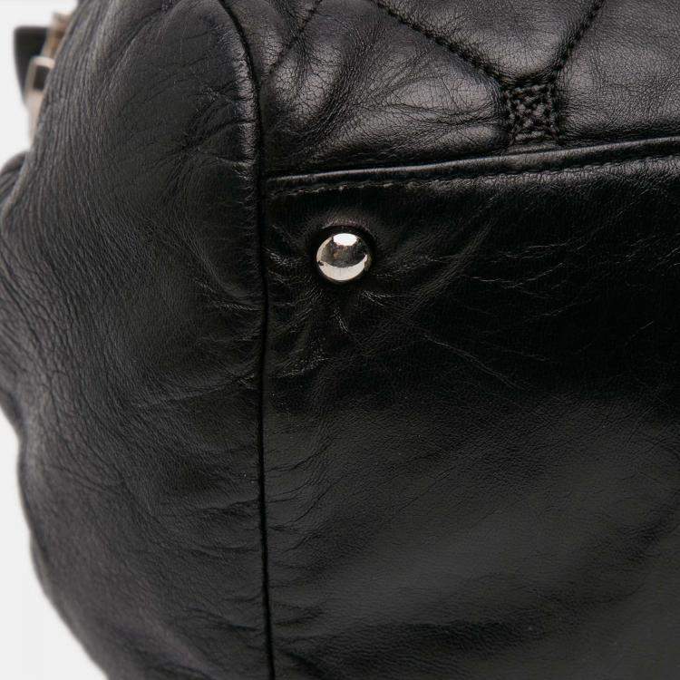 Pre Owned Chanel Black Quilted Lambskin Hidden Chain Bowler Bag