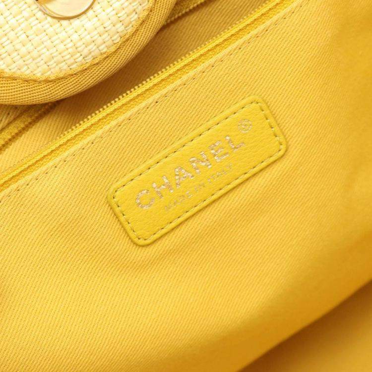 Pre Owned Chanel Deauville Ivory Yellow Leather Raffia Tote Bag