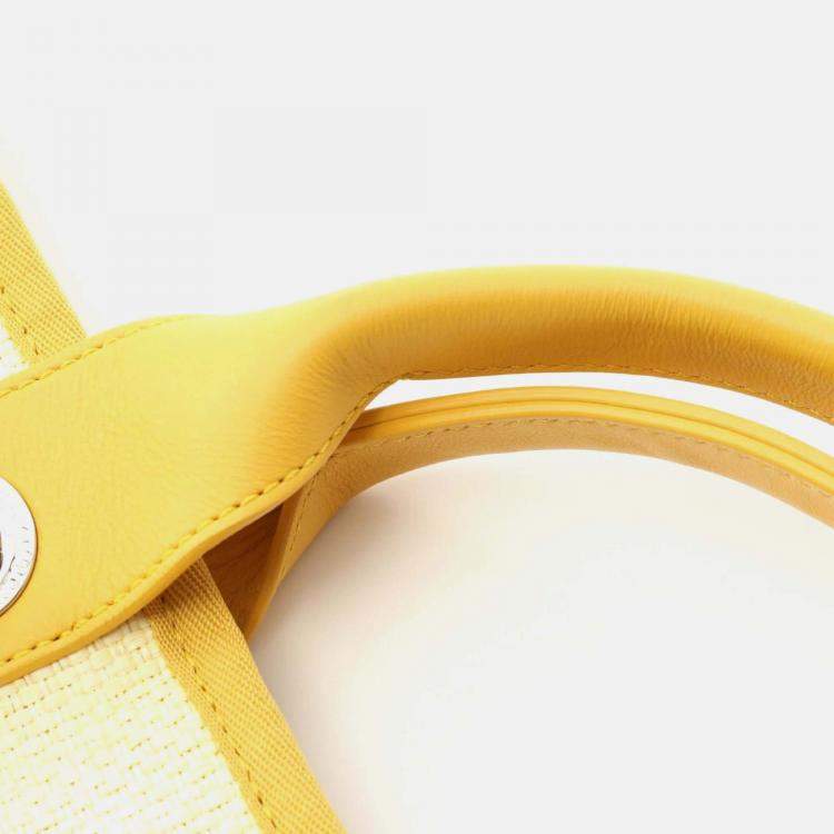 Pre Owned Chanel Deauville Ivory Yellow Leather Raffia Tote Bag