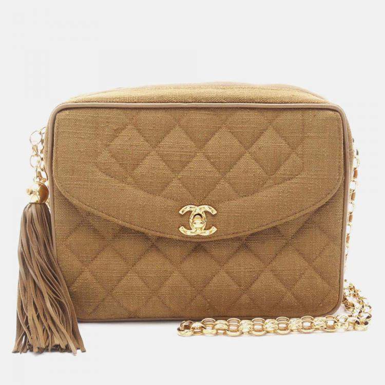 Pre Owned Chanel CC Khaki Fabric Shoulder Bag 