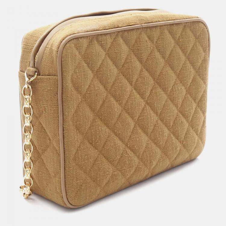 Pre Owned Chanel CC Khaki Fabric Shoulder Bag 