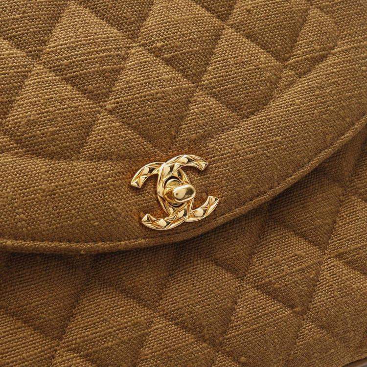 Pre Owned Chanel CC Khaki Fabric Shoulder Bag 