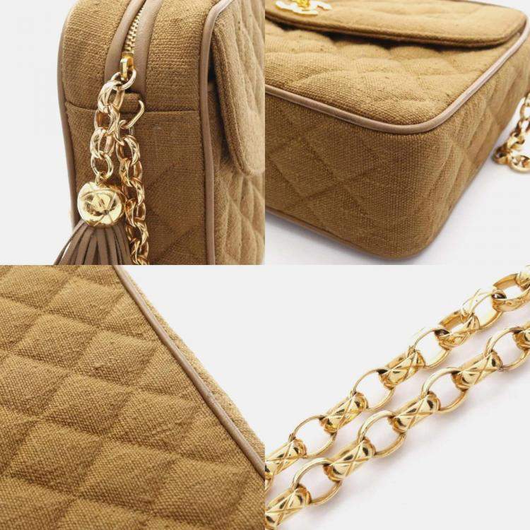 Pre Owned Chanel CC Khaki Fabric Shoulder Bag 