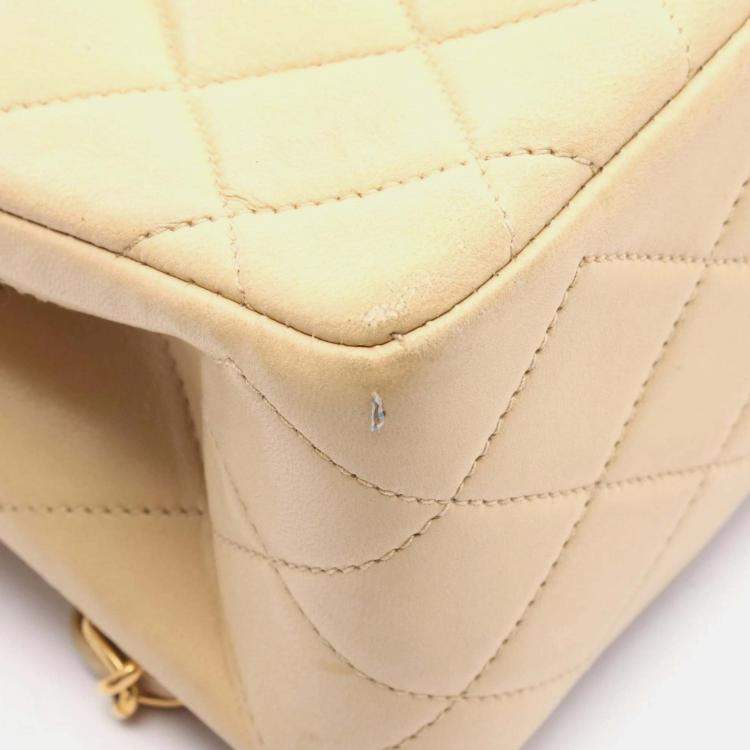 Pre Owned Chanel Matelasse Paris Limited Edition Double Flap Shoulder Bag Beige Lambskin