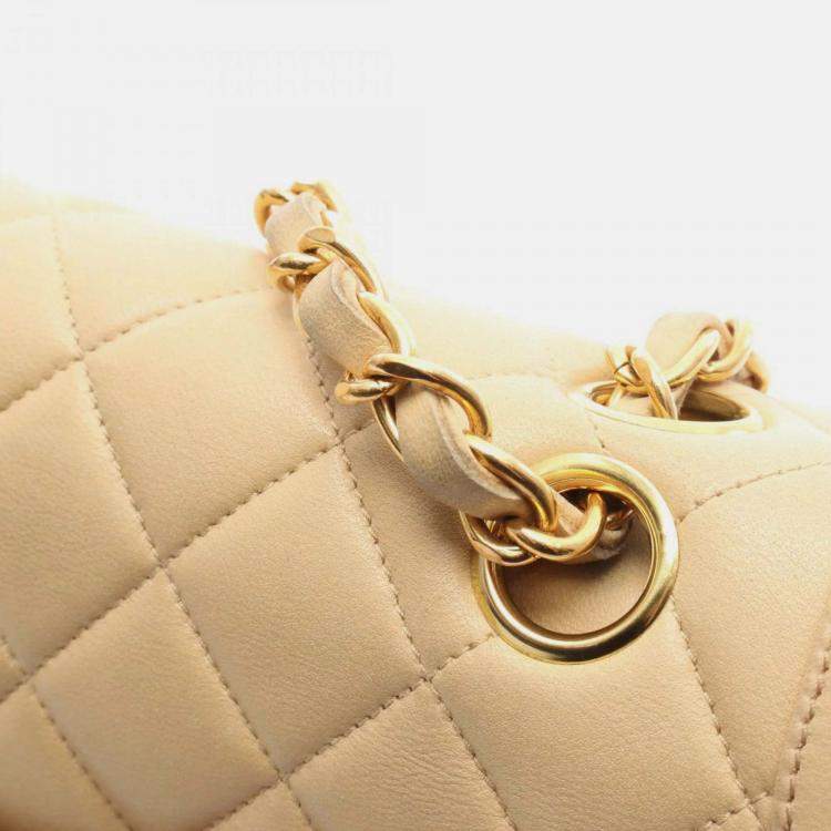 Pre Owned Chanel Matelasse Paris Limited Edition Double Flap Shoulder Bag Beige Lambskin