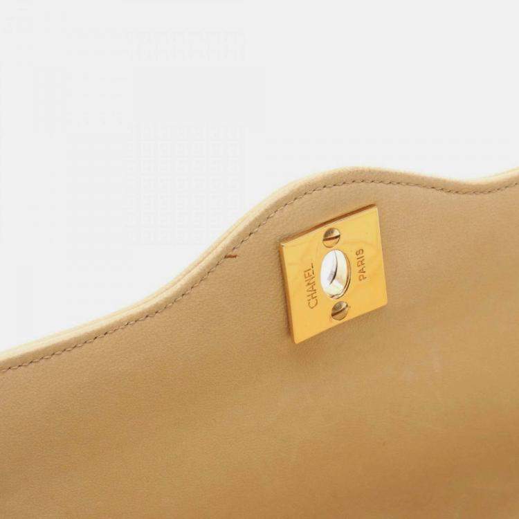 Pre Owned Chanel Matelasse Paris Limited Edition Double Flap Shoulder Bag Beige Lambskin