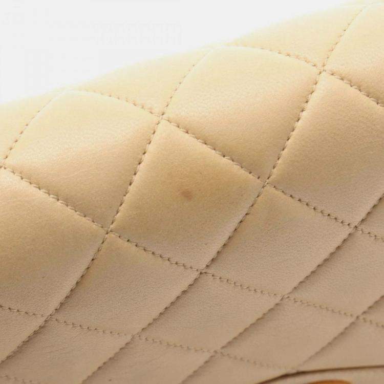 Pre Owned Chanel Matelasse Paris Limited Edition Double Flap Shoulder Bag Beige Lambskin